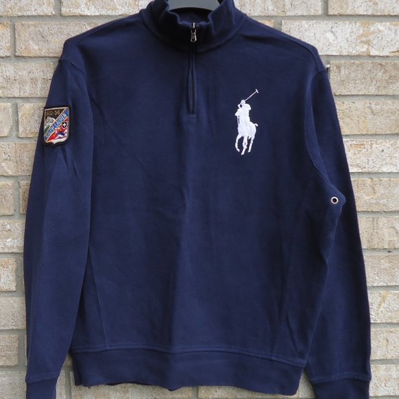 SIZE L. Polo by Ralph Lauren big white pony 1933-34 Ski Patch 1/4 Zip Sweater.